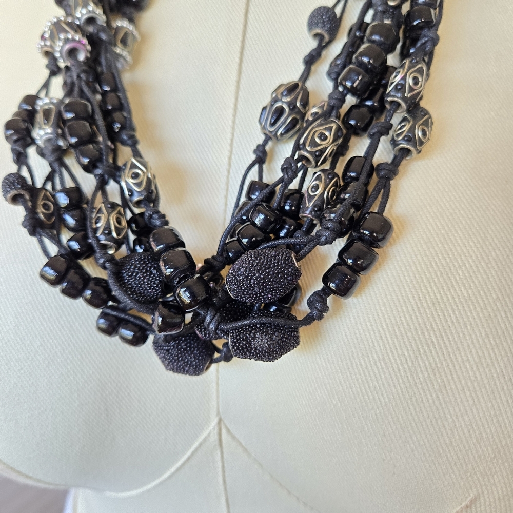 Black Beaded Multi Layer Statement Necklace Women… - image 2